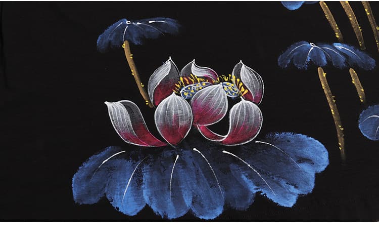 カジュアルドレス 蓮の花刺繍レース裾重ね着風長袖ワンピース