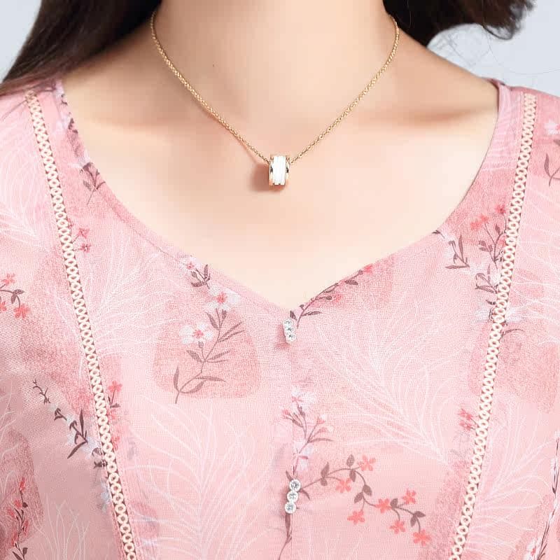 カジュアルドレス 花柄刺繍レース切替半袖ミモレ丈ワンピース